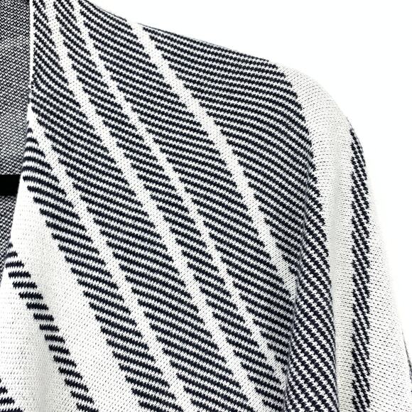 Talbots Women's One Size Striped Open Front Poncho Sweater Black/White - Picture 4 of 6